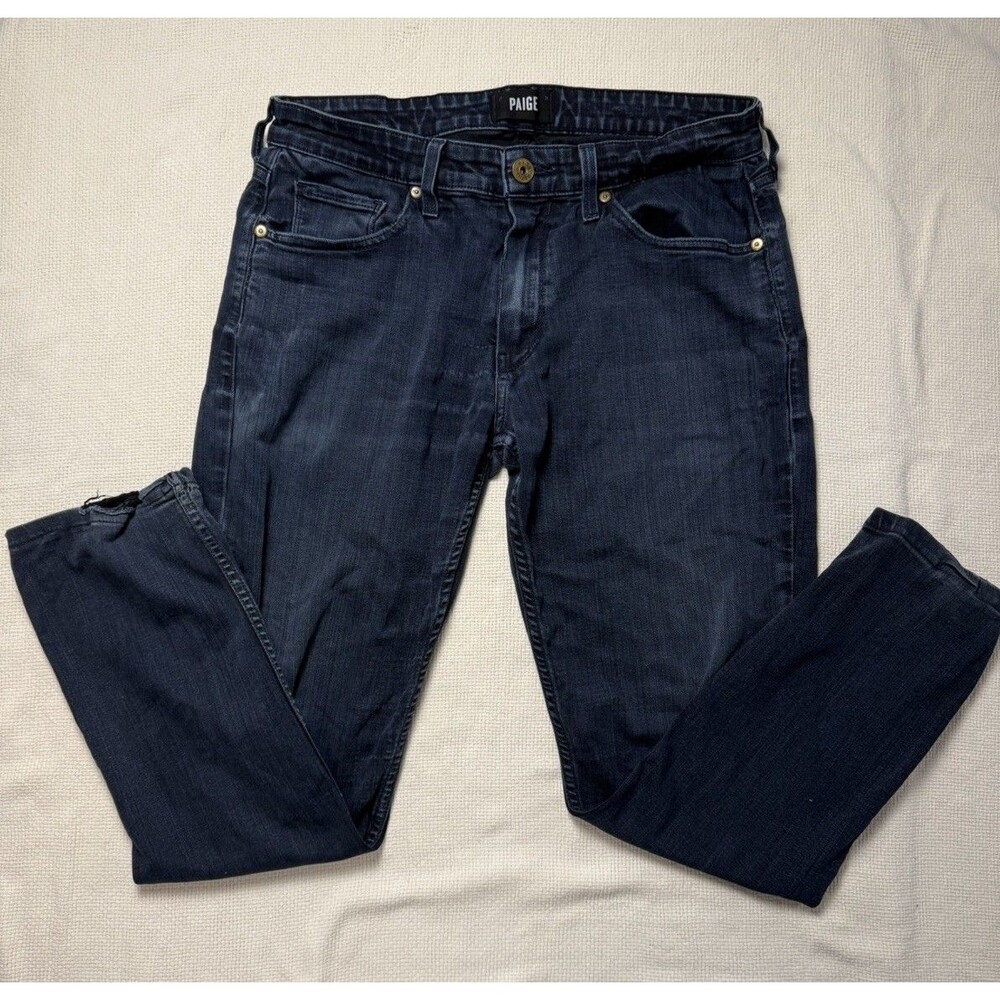 PAIGE Jeans Mens 32 Blue Denim Straight Leg Stretch Med Dark Wash Lennox
